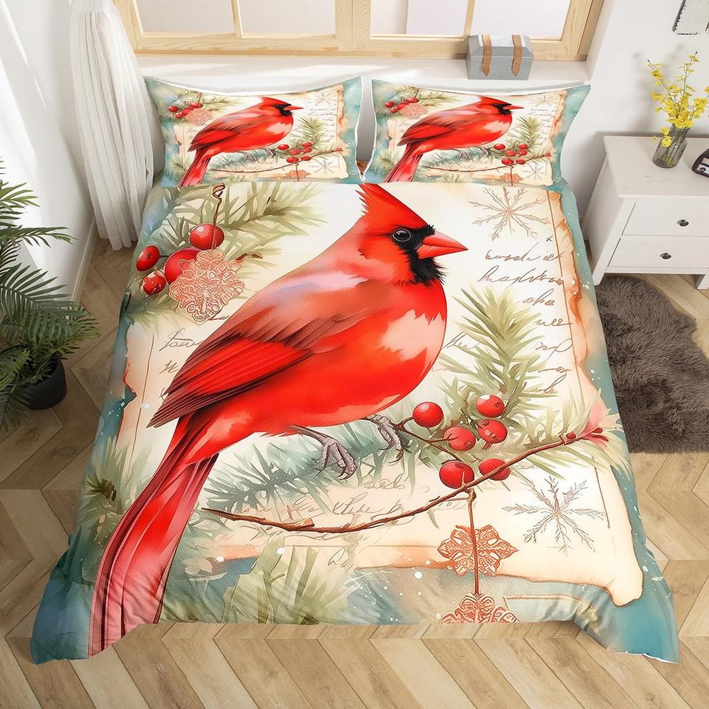 Roter Kardinal Bettbezug-Set Für Kinder Teenager Queen King Leichte Tagesdecke Tier Muster Bettwäsche-Set Schlafzimmer Dekor Ohne Bettdecke