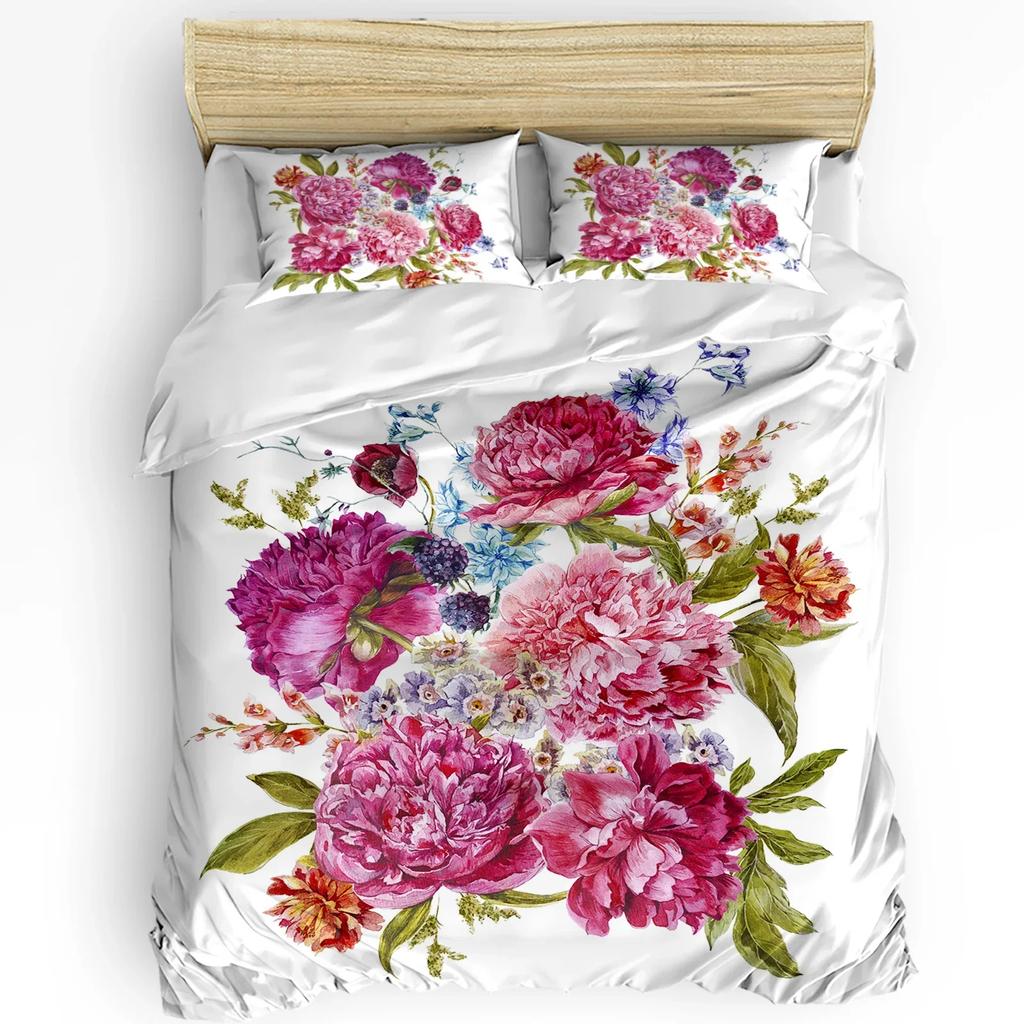 Rosa Blume Kirschblüten Weiß Bettbezug Mit Kissenbezug Kundenspezifisches 3-teiliges Bettwäscheset Steppdeckenbezug Doppelbett Heimtextil