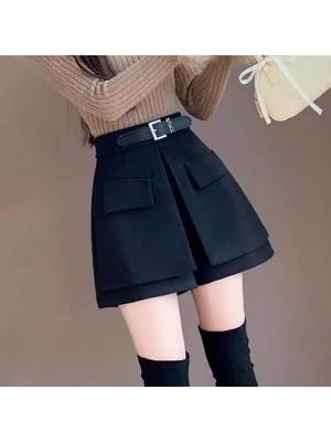 Women's High-Waisted A-Line Skort: 2026 Spring/Summer Fashion, Two-Piece Design, Wide-Leg, Casual Shorts.