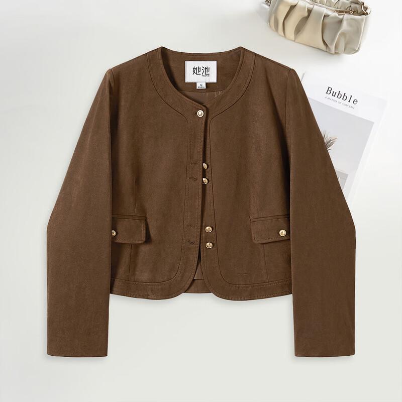 Petite Women s Retro Maillard Style Round Neck Short Jacket S