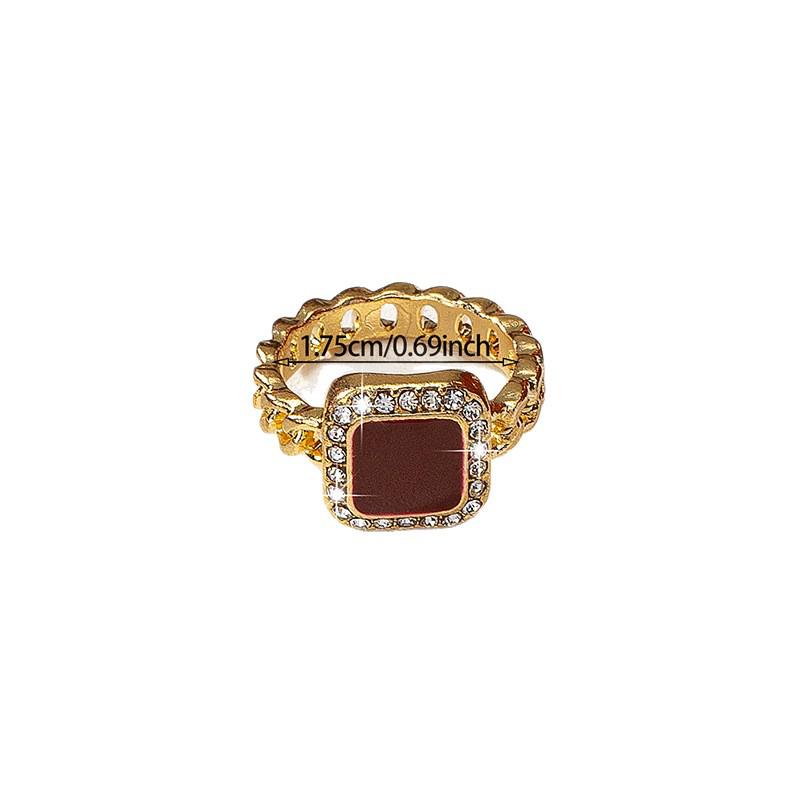 European Luxury Retro Diamond Enamel Square Ring for Women: Versatile Niche Design
