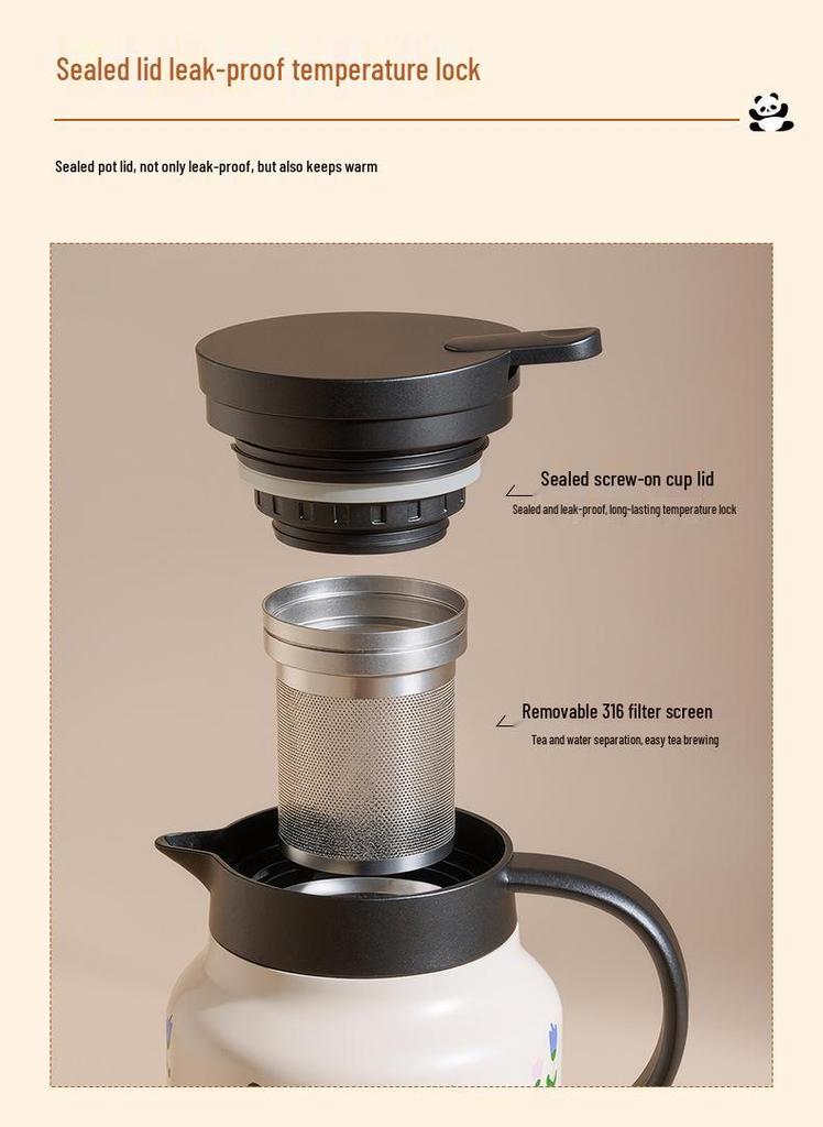 Panda Thermos Flask: Large Capacity Glass Liner for Tea Steeping at Home or Office