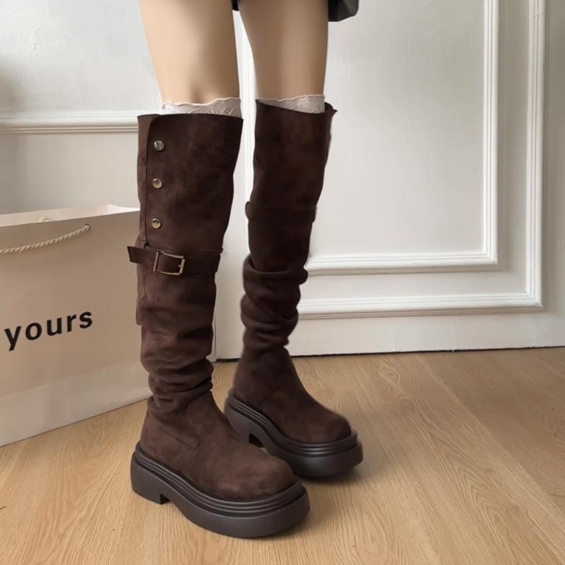 

[Один сапог и два ношения] Толстоподошвенные длинные сапоги-ботфорты на скрытой платформе для женской осени и зимы, новые тонкие сапоги-чулки выше колена 40 коричневый