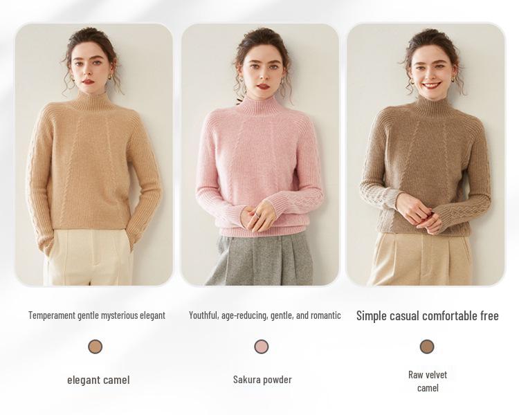 Cozy Cashmere Semi-High Neck Sweater: Slim Fit, Long Sleeve, Short, Loose Pullover - Perfect for Autumn/Winter