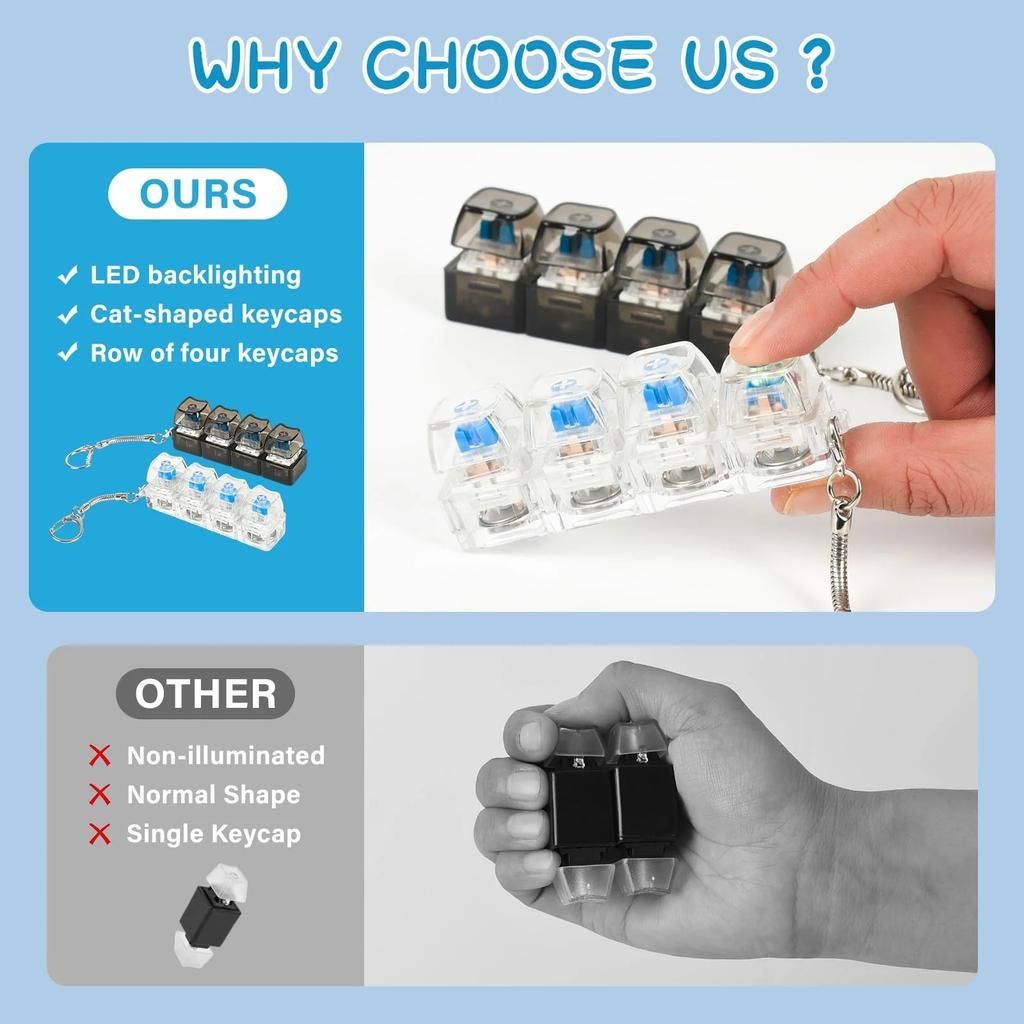 Latest Led Keyboard Keychain Fidgeting Plaything Crystal Clicker Tactile Toy Stress Reducing Keyboard Keychain Adult And Children'S Gift