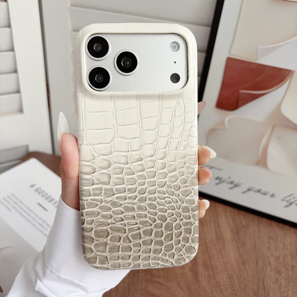 Original Glossy Crocodile Grain Leather Pattern Phone Case For iPhone 17 16 15 Pro Max Gradient Color Shockproof Bumper Cover