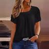 Women's Fashion Summer New Casual Round Neck Short Sleeve Lace Pleated T-Shirt Top