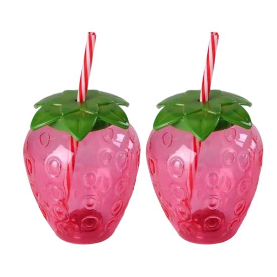 Pineapple Plastic Cup with Lid & Straw 500ml Strawberry Iced Coffee Wine Tea Mug Fruit Shaped Tumbler for Party Wedding Birthday