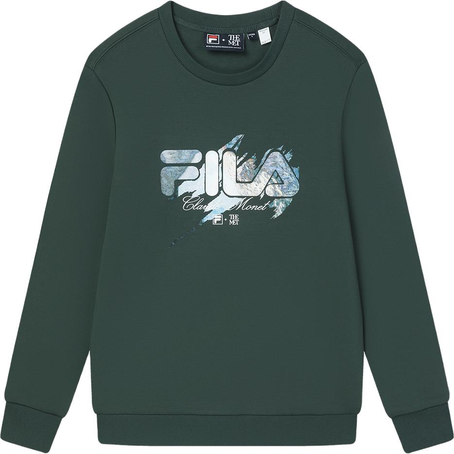 Fila X The Met 2023 Winter New Knit Pullover Casual Basic Crewneck Sweatshirt Men Sweatshirt Deep-Bamboo-Green F11M348217F-DG