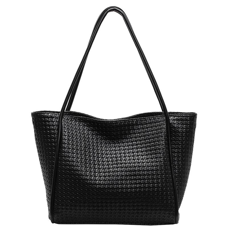 New Woven Large-capacity Underarm Tote Bag Women's 2025 Simple Solid Color Foreign Style Korean Version Lazy Style Shoulder Bag