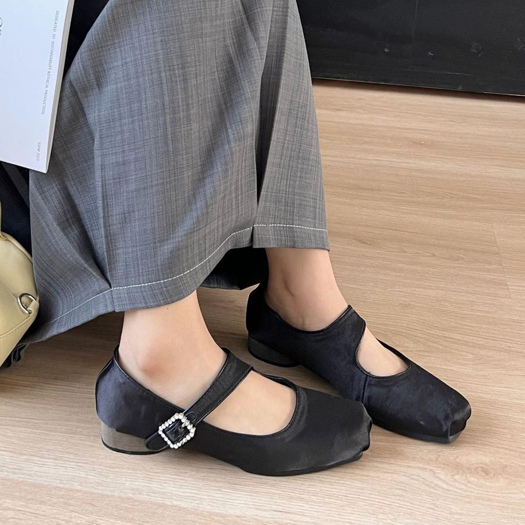 Fashion IPPEUM Satin Pink Ballerinas Zapatos Mujer Square Toe Mary Janes Shoes Pumps Ballet Flats Women