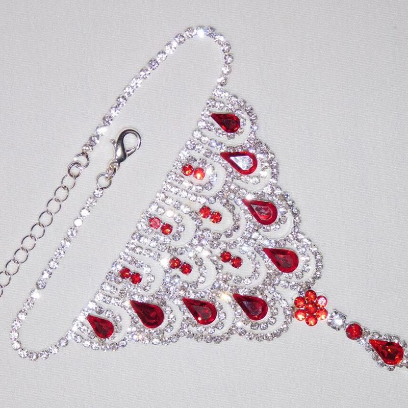 Ruby Red Crystal Anklet Rhinestone Foot Chain for Women Boho Rhinestone Finger Toe Anklet Barefoot Sandal Foot Jewelry