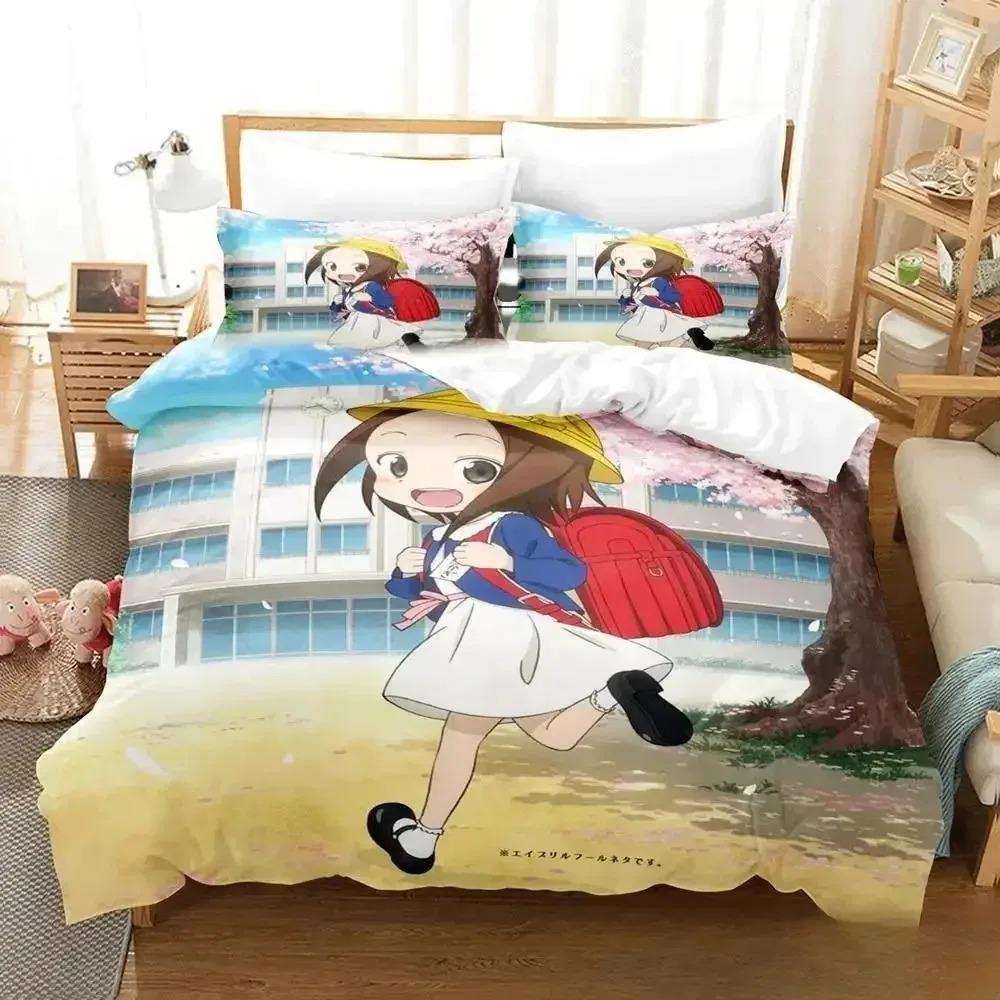 Teasing Master Takagi-san Bedding Set Single Twin Full Queen King Size Bed Set Adult Kid Bedroom Duvet Cover Sets 3D Anime Bed