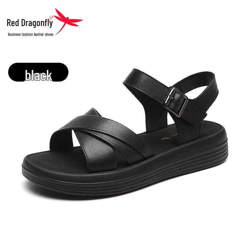 Red Dragonfly Women s 2024 Summer Genuine Leather Flat Sandals 38