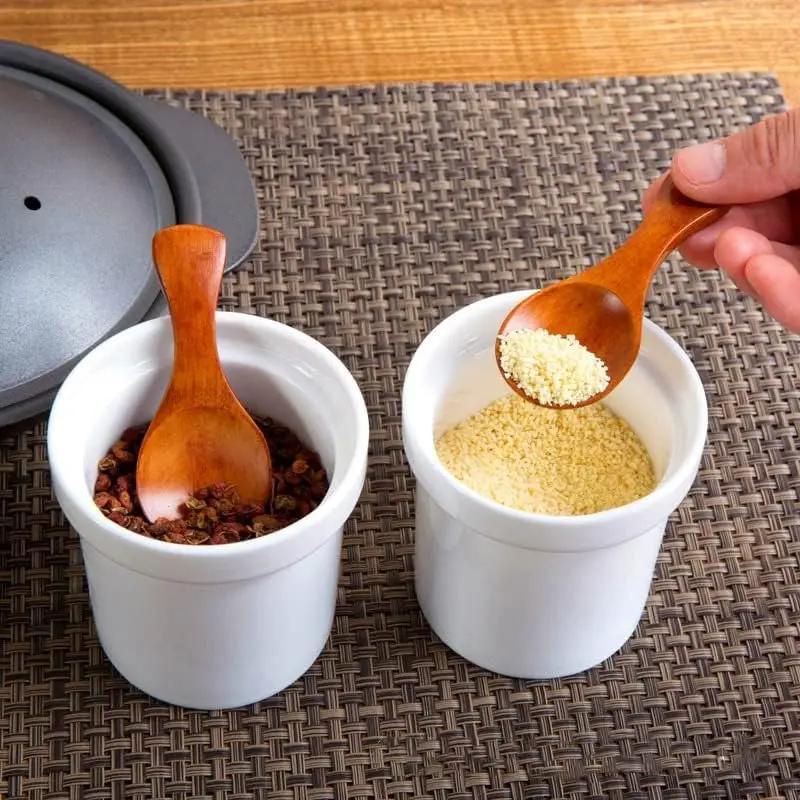 4/1PCS Mini Wooden Spoon Short Handle Kitchen Wood Spoons Spice Condiment Sugar Coffee Honey Scoops Small Teaspoon Tableware