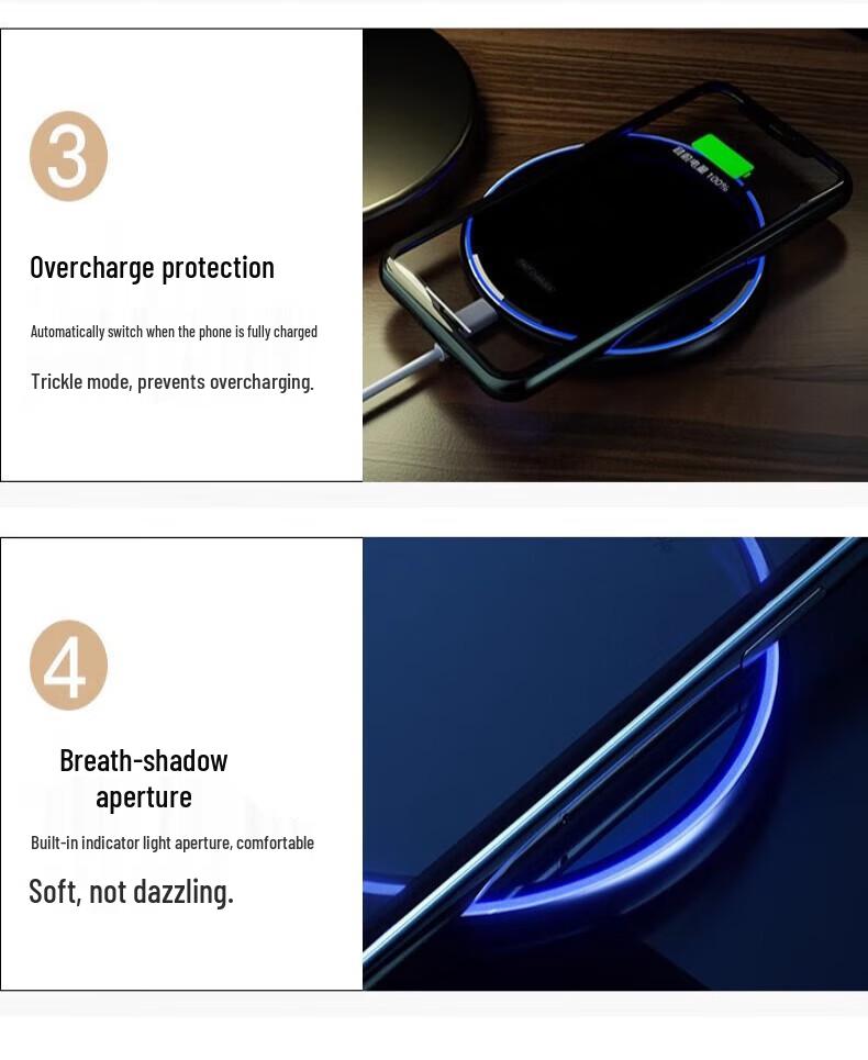 15W Round Mirror Surface Wireless Charger for iPhone 8-16: Cool, Low-Temperature Charging
