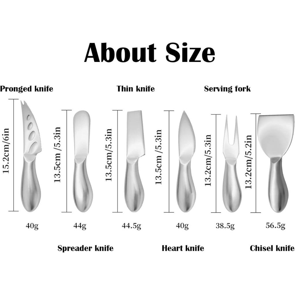 6pcs Matte Stainless Steel Cheese Knife Forks Set for Slicing Cutting Spreading Mini Butter Knives Dishwasher Safe