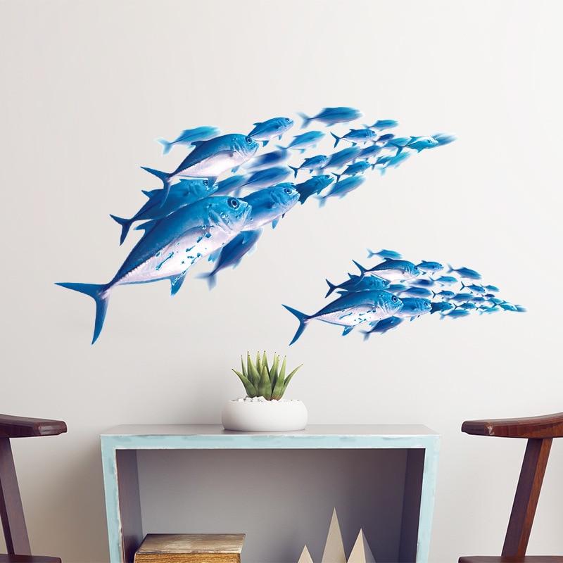3D Fishes Wall Stickers Kids Children's Rooms Living Room Decoration Mural Home Art Decals Transparent Background Stickers
