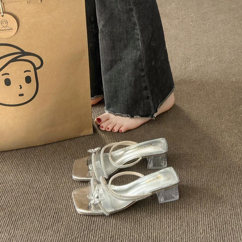 

Босоножки на одной лямке Женская обувь Новые на толстом каблуке на среднем каблуке на высоком каблуке 40 серебряный