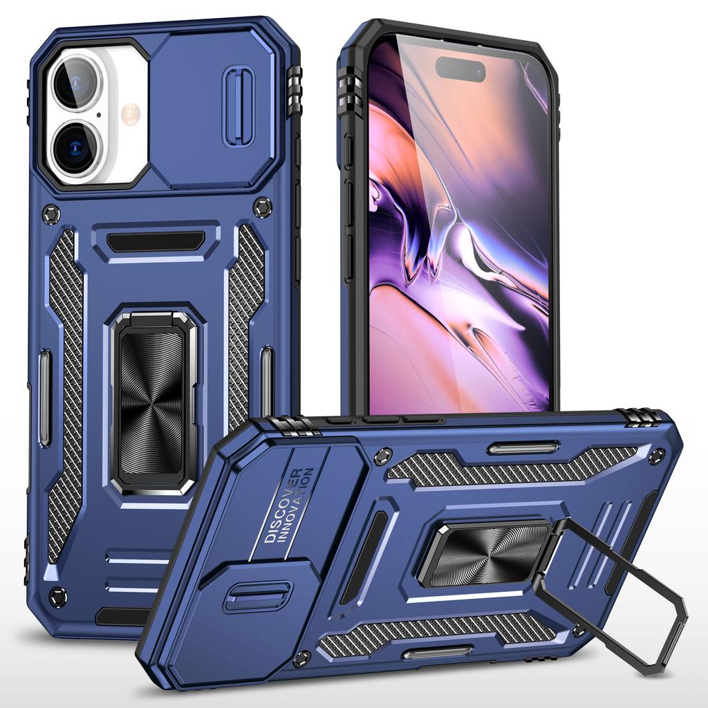 Armor Series For iPhone 16 Plus Case Adjustable Kickstand PC+TPU Phone Cover with Slide Lens Guard
