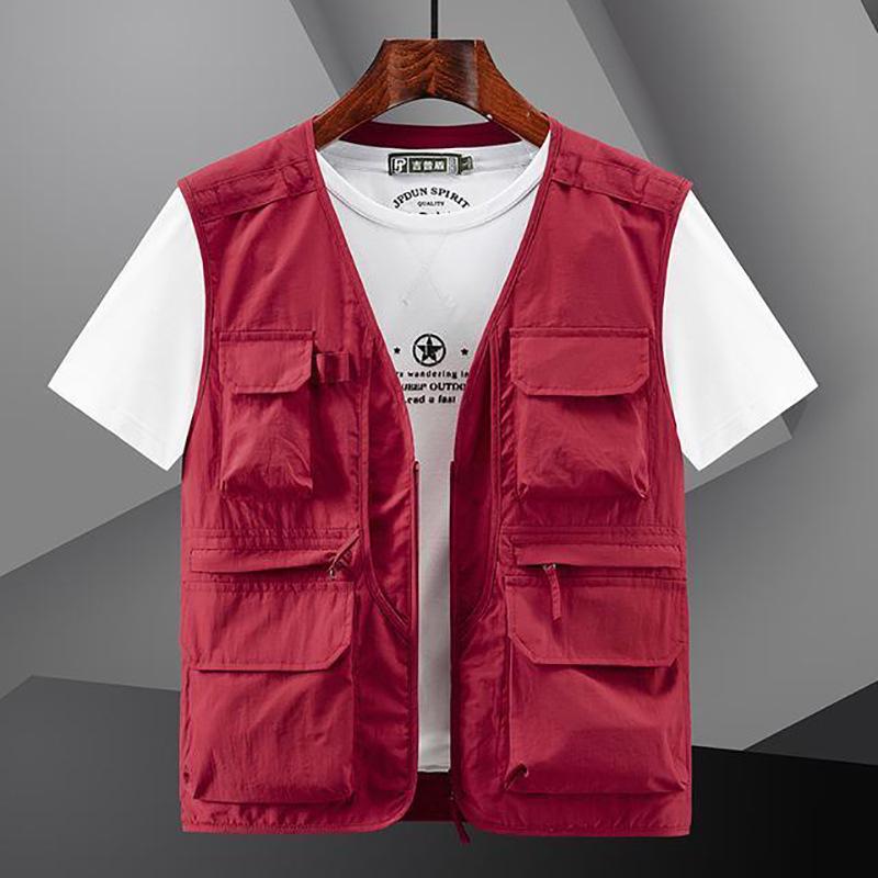 Men's Outdoor Multi-Pocket Mesh Fishing Vest with Logo Print
