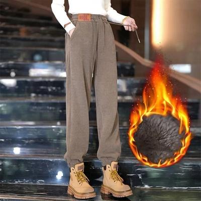 Women's Fall and Winter Solid Color Thin Velvet Casual Pants