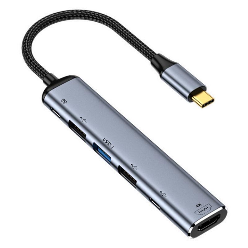 

USB-C Hub Adapter Type-C to 4K 60Hz HD+USB 3.1+USB 2.0x2+USB 3.0+PD 100W Converter Dock As Shown A
