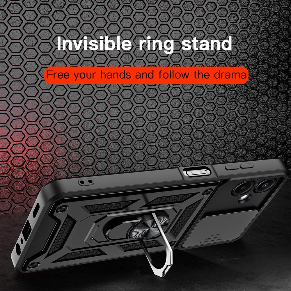 KEYSION Shockproof Case for Samsung A06 A05 A04 Silicone+PC Slide Camera Lens Protection Ring Stand Phone Cover for Galaxy A06