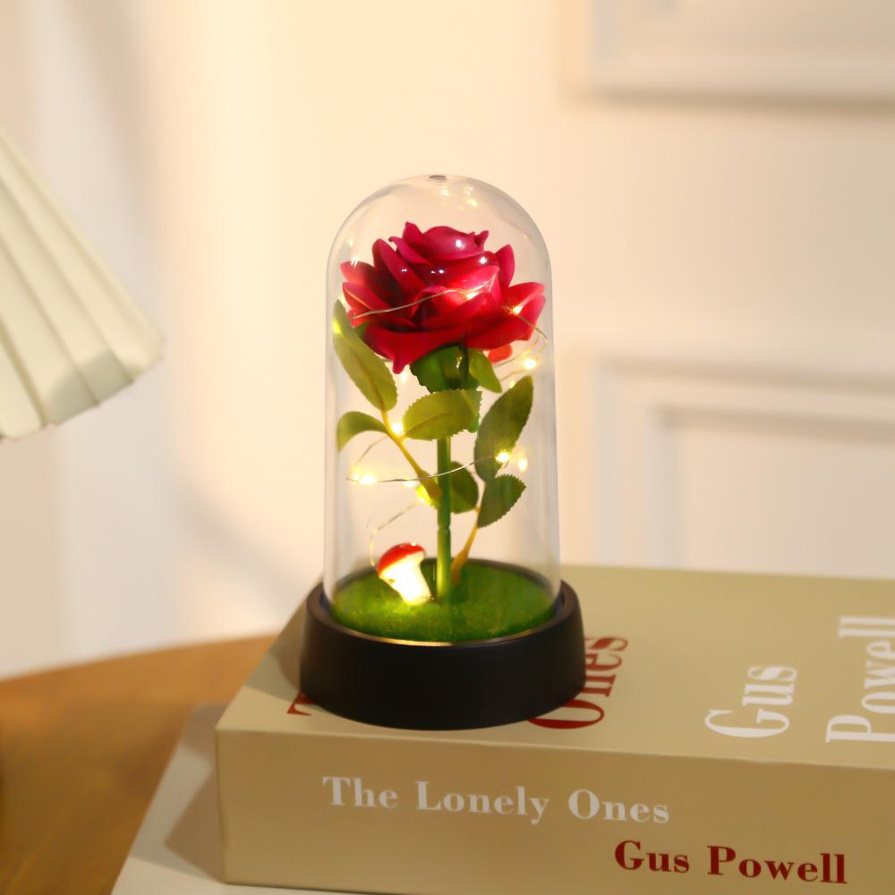 Eternal flower with glass cover, Valentine's Day Qixi Festival gift, creative desktop ornament atmosphere night light