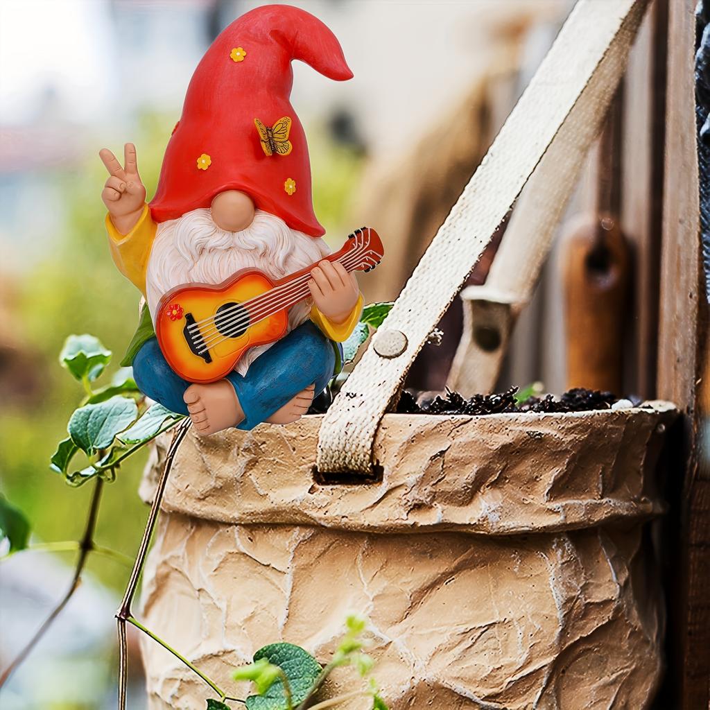 Fantasievolle Hippie-Gitarre Zwergstatue - Bunter Harz-Hofzwerg Geeignet für Außen- und Heimdekoration