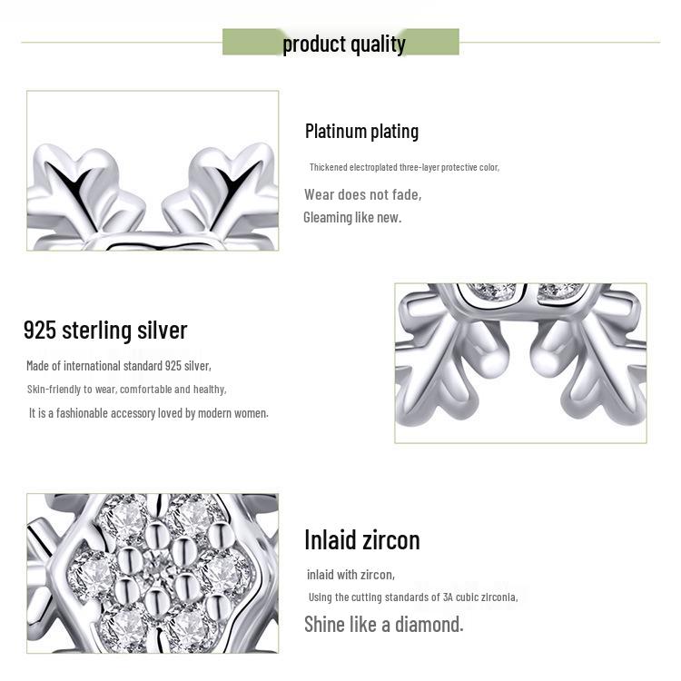 Europäischer & Amerikanischer Stil S925 Silber Schneeflocken Weihnachts-Ohrringe, Vielseitig Weißgoldplattiert BSE009