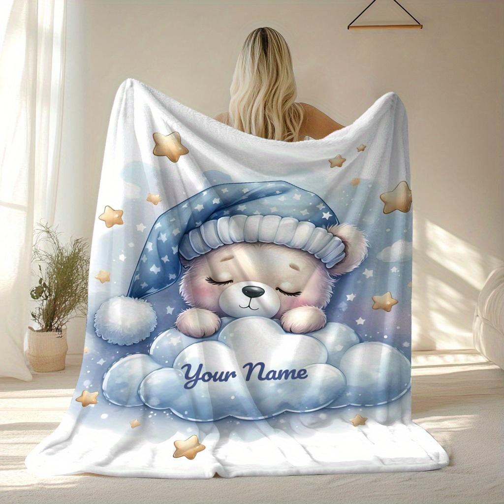 1Pcs Sleeping Bear Printed Flannel Blanket Lightweight Soft Throw Soft All-Season Bedspread for Couch Camping Travel