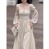 Rochii midi de petrecere de seară de prințesă elegantă franceză pentru femei, toamnă subțire, bandaj, cu mânecă lungă, rochii coreene de primăvară