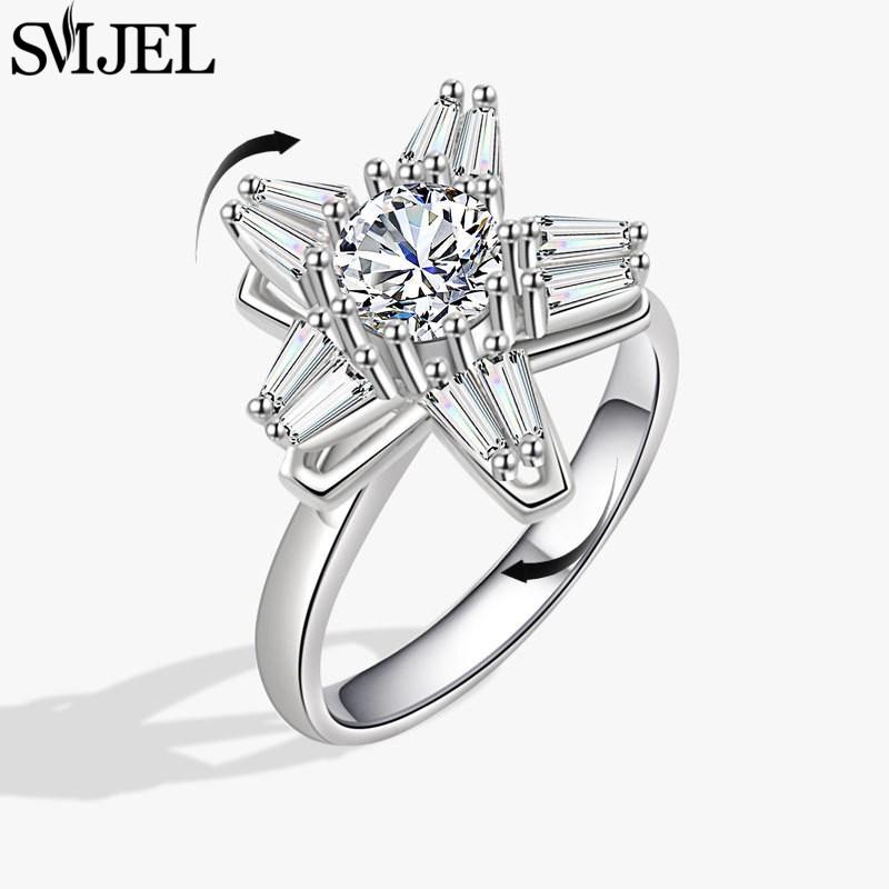 SMJEL Luxury Crystal Anxiety Relief Spinning Fidget Rings for Women Cute Sakura Daisy Rose Flower Rotating Ring Anti Stress Gift