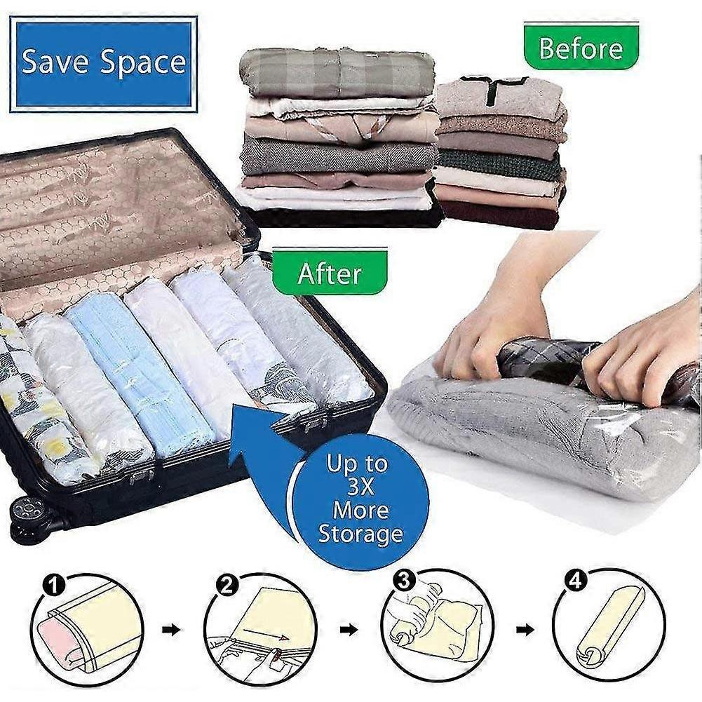 Tian 12 Pieces Travel Vacuum Bags For Rolling By Hand, Vacuum Storage Bags Space