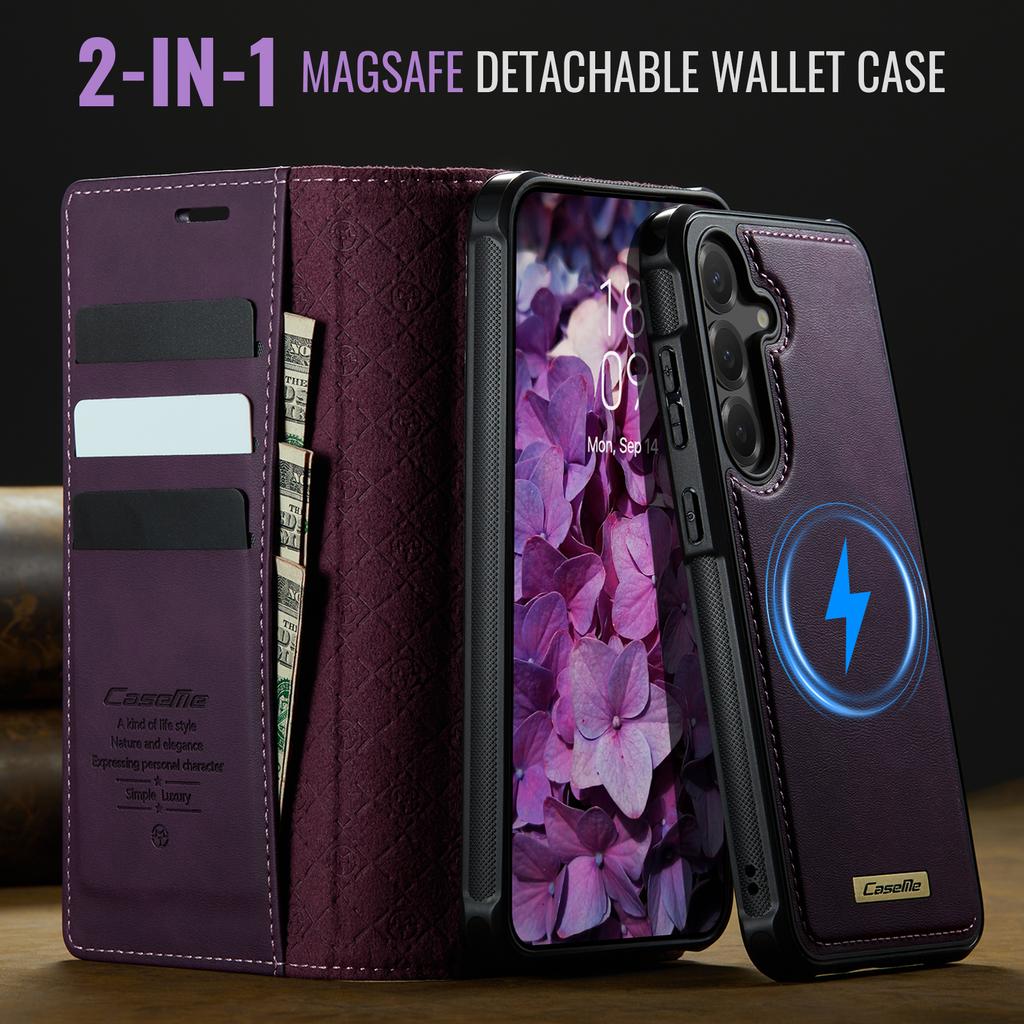 For Samsung Galaxy S25+/Galaxy S24+ Case CASEME C49 Compatible with MagSafe RFID Blocking Detachable Wallet Leather Phone Cover