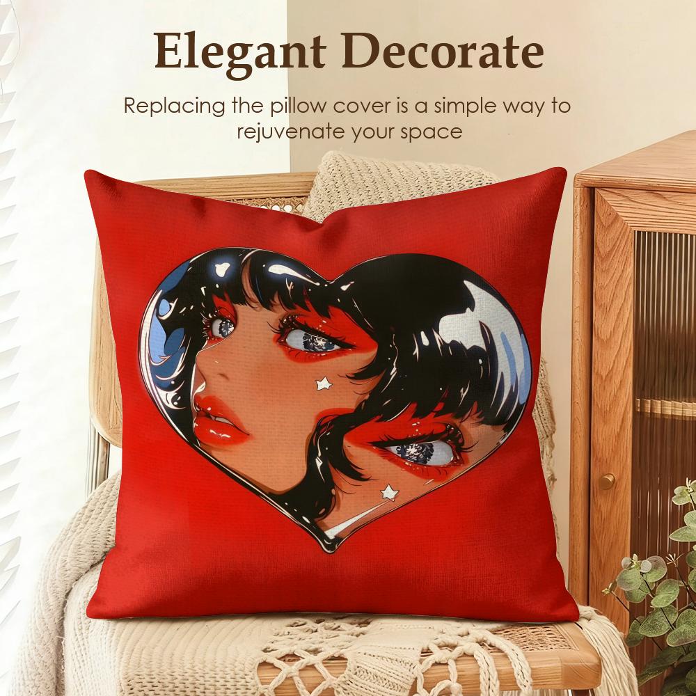 Creative Loving Woman Cushion Cover Natural Linen Organic Fabric DoubleSided Printing Sofa Home Decor Gift Pillow Case