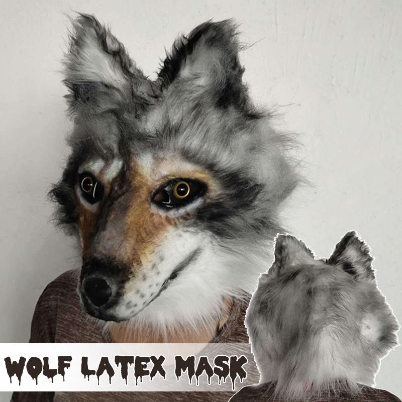 Hund Latex Maske Cosplay Party Requisiten Erwachsener Ganzgesichts Grau Haar Wolf Masken Halloween Karneval Kostüm Lustiges Pelztier Wolf Masken