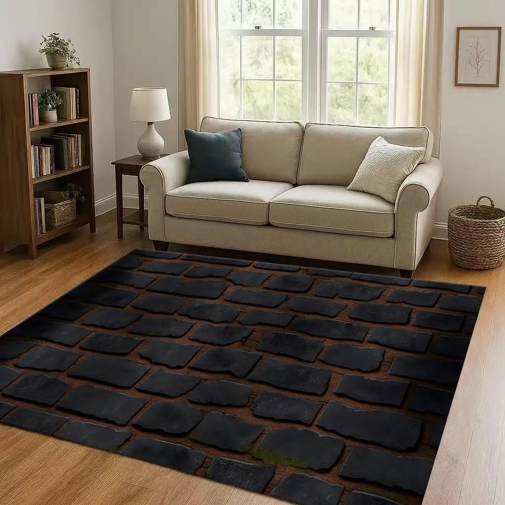 HD Retro Brick Stone Building Wall Art Living Room Non-Slip Area Rug Soft Carpet for Bedroom Playroom Sofa,Home Decor Doormat