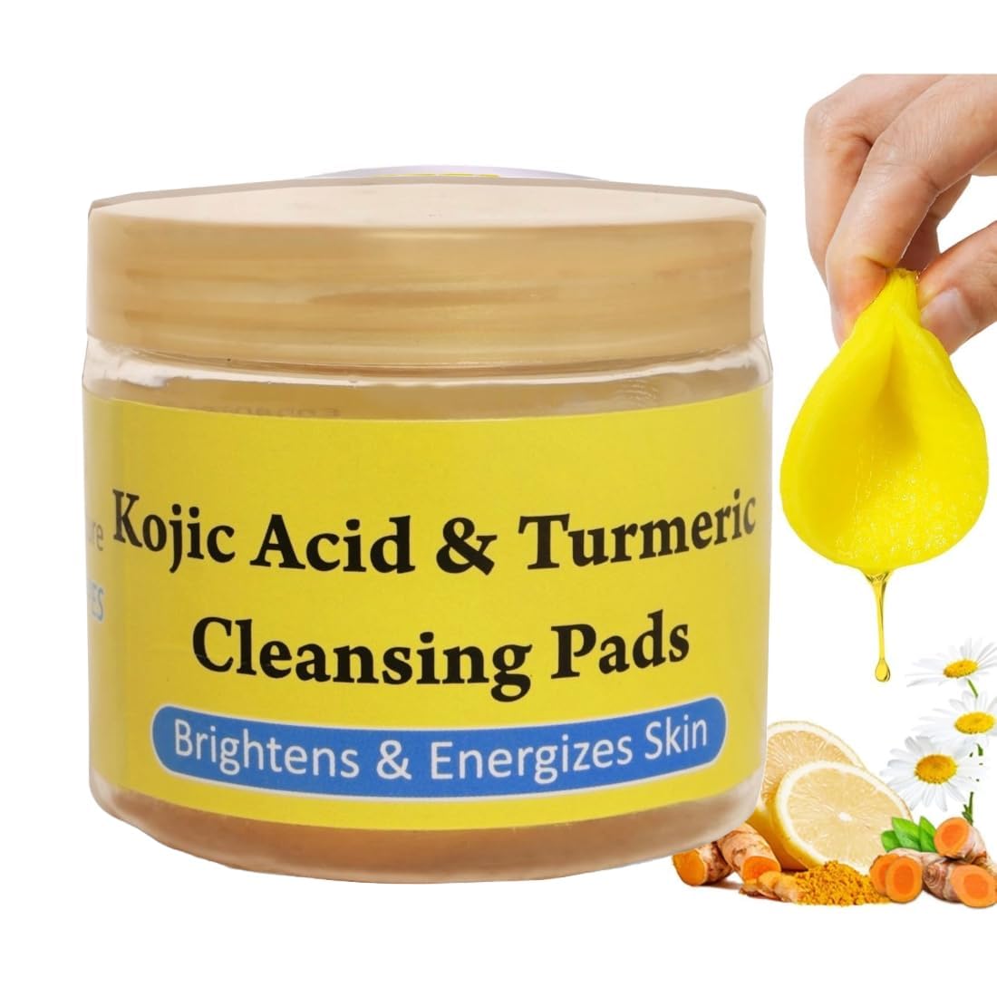 TOPSELLERS Kogic Acid and Turmeric Cleansing Pads (50 Count), Chemical Free Ultra-Soft & Gentle Skin Brightening Pads, Deep Cleansing Mild and Non-