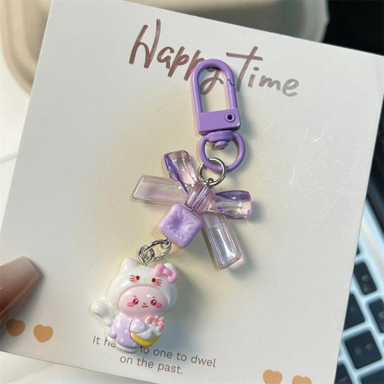 Bag Pendant 3D Kitten Bow Design Resin Keychain with Metal Buckle Lightweight Girl Key Holder Hanging Ornament