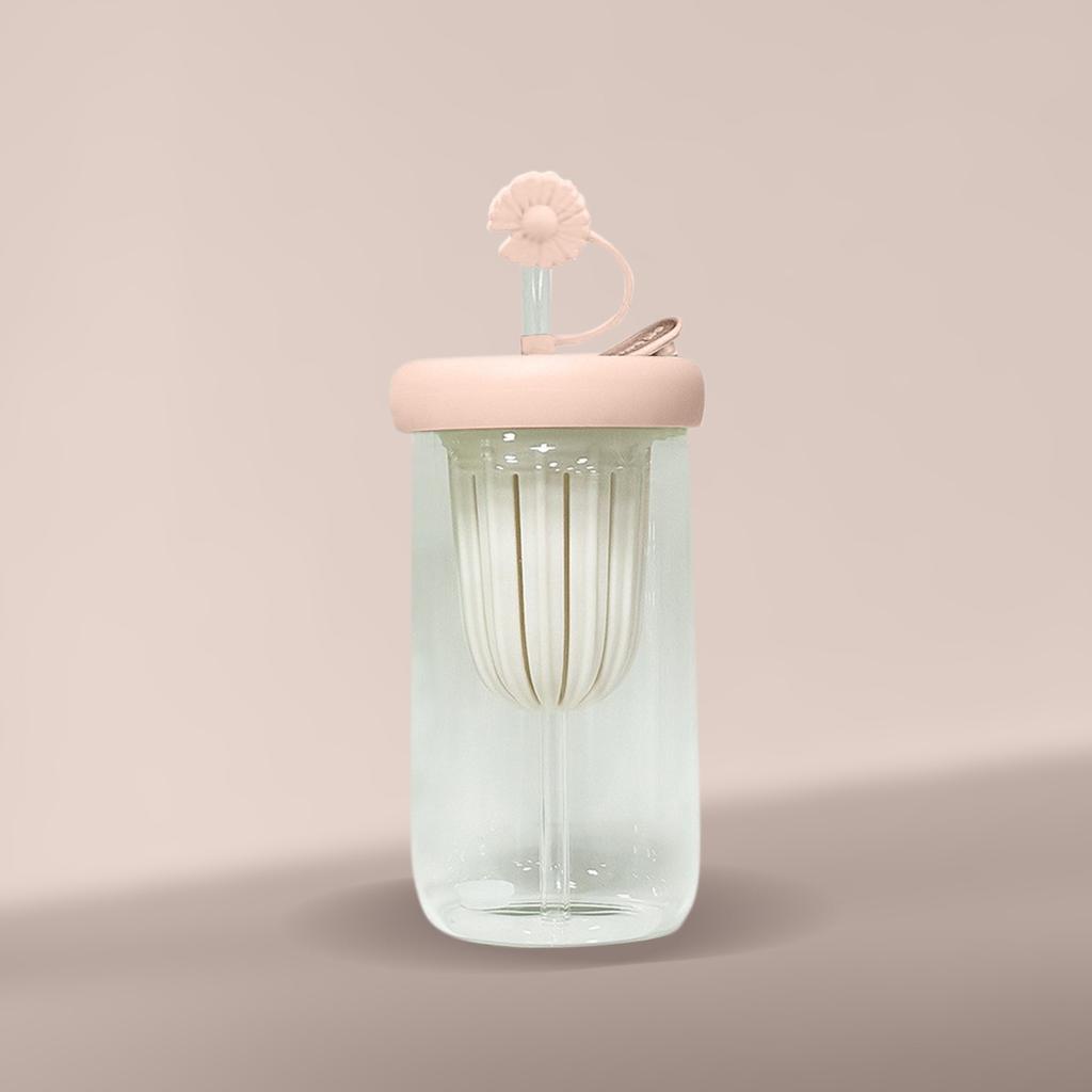 Creative Cold Brew Cup Flower Tea Cup High Value Glass Straw Cup Promotional Gift Cup Transparent Glass