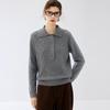 Cashmere Cable Knit Polo Collar Loose Long-Sleeve Sweater for Autumn/Winter