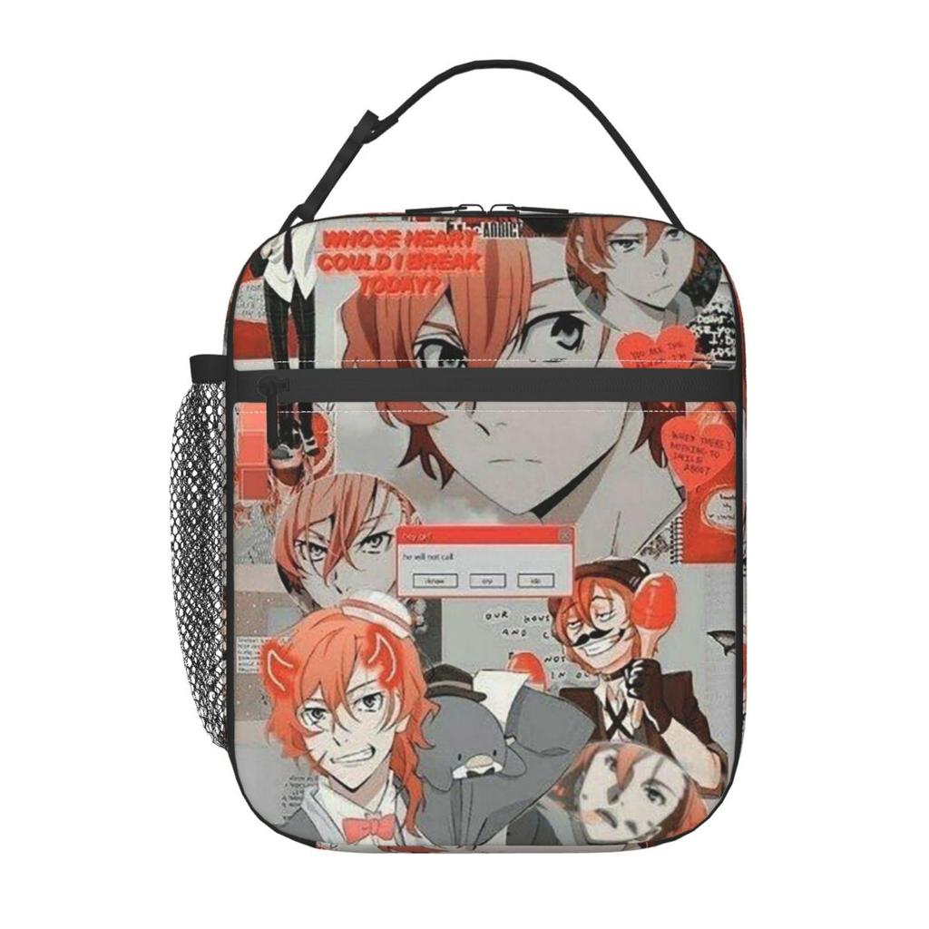 Bungou Stray Anime Collage Insulated Lunch Bag for Women Children Leakproof Food Boxes Thermal Lunch Box Tote