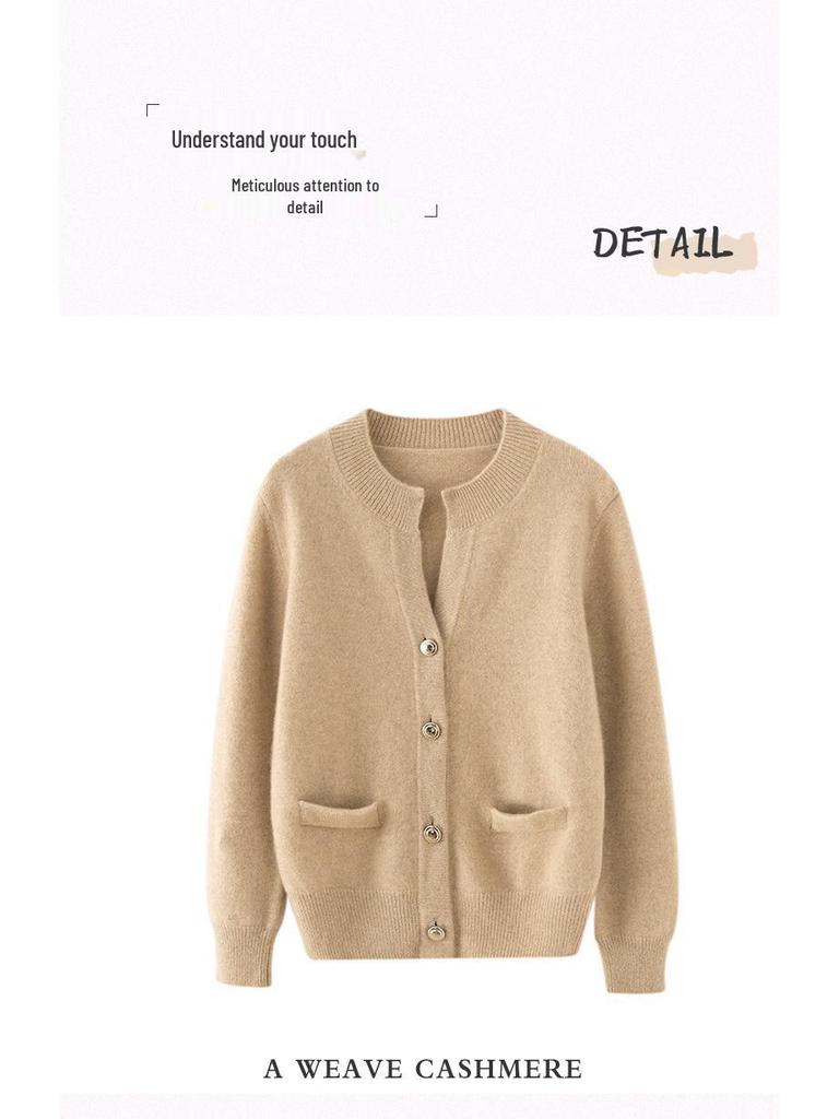 Dámský kašmírový kardigan slim fit - Stylový a všestranný pletený svetr s kulatým výstřihem