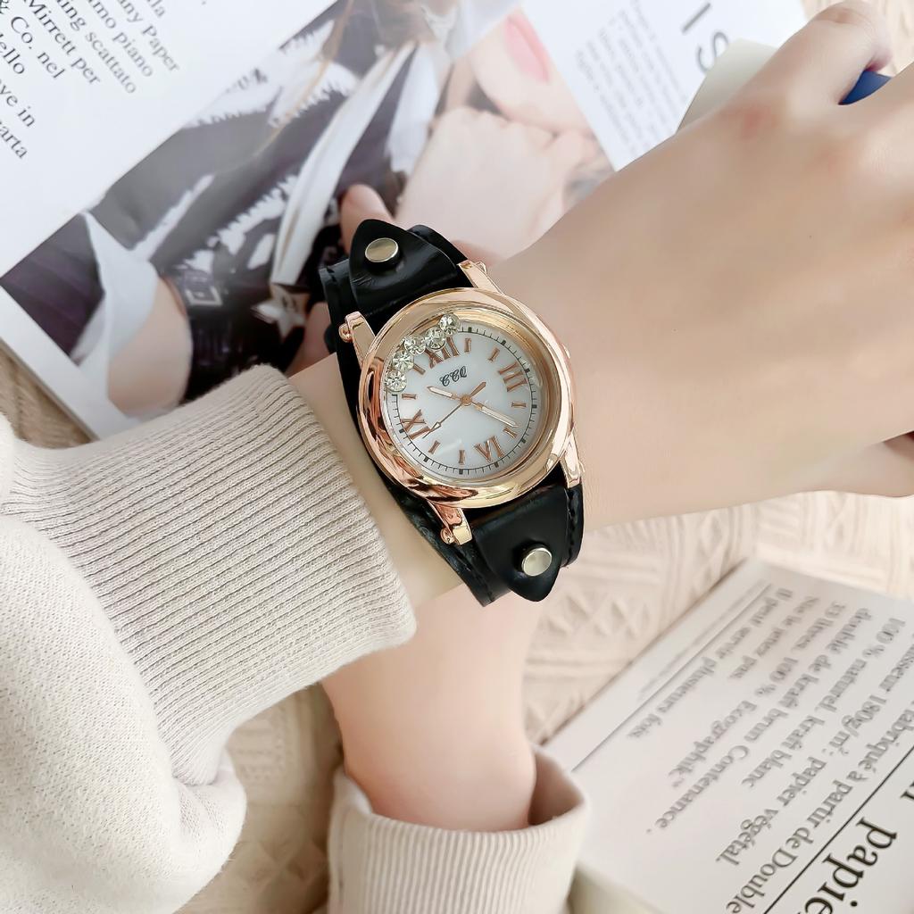 Piece Retro Watch Fashion Mechanical Watch Round Leather Strap Women'S Watch Women'S Watch