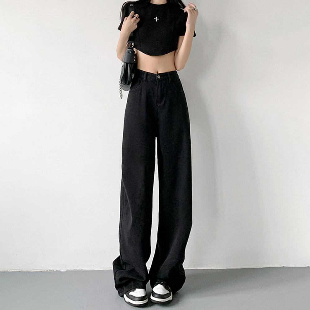 Personalized Versatile Straight-leg Jeans 2025 New High Street Spring and Autumn Loose Drape High-waisted Wide-leg Jeans