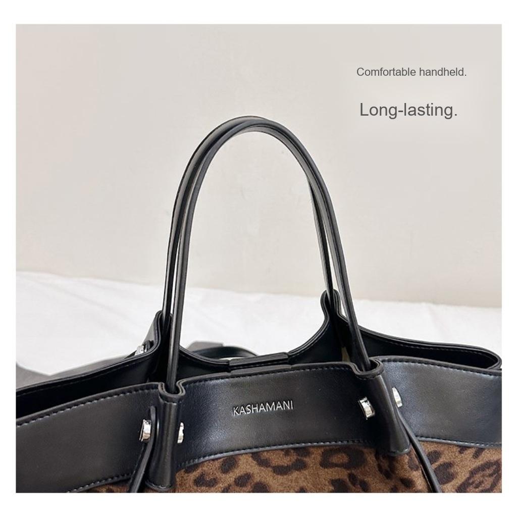 Tote Bag Women Velvet Leopard Print Large Capacity Office Daily Use