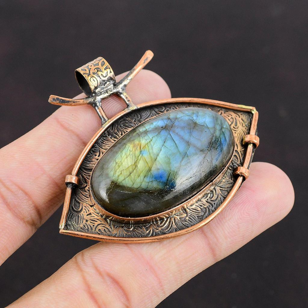 Labradorite Natural Gemstone Pendant Copper Pendant Handmade Pendants Oxidized Copper Jewelry Beautiful Labradorite Jewelry Stylish Pendants