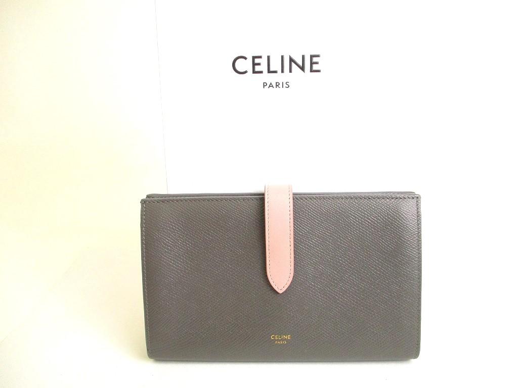 

Автентичний гаманець із темно-сірої зернистої шкіри CELINE з великим ремінцем, довгий гаманець №9688, відремонтований